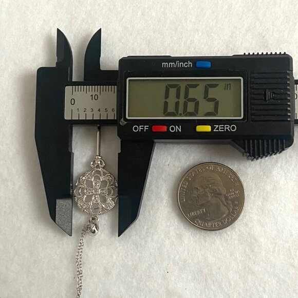 Sterling Silver 925 JCM Floral Filigree Diamond Heart Key Pendant Necklace 18" - Picture 15 of 16